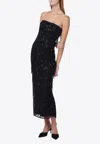 Rotate Birger Christensen Beaded Fringe Midi Dress In Brown