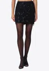 Rotate Birger Christensen Mini Skirt With Abstract Sequin And Bead Embellishments In Black