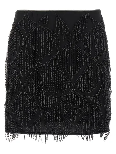 Rotate Birger Christensen Beaded Fringed Skirt In Black
