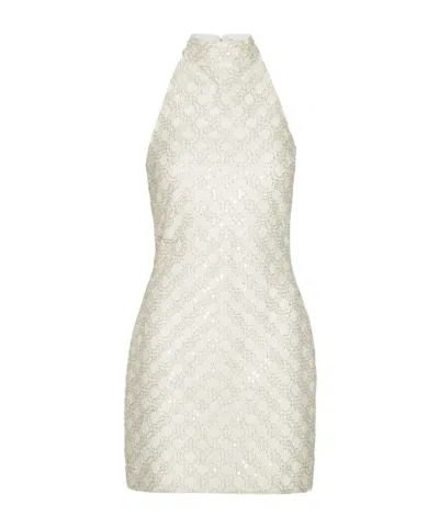 Rotate Birger Christensen Beaded Halter Dress In White