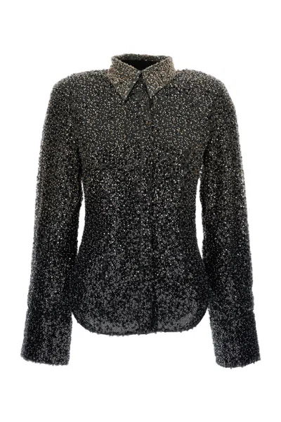 Rotate Birger Christensen Beaded Long-sleeve Polo-style Shirt With Classic Collar In Multi