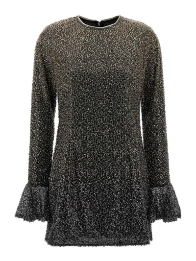 Rotate Birger Christensen Beaded Ls Mini Dress In Brown