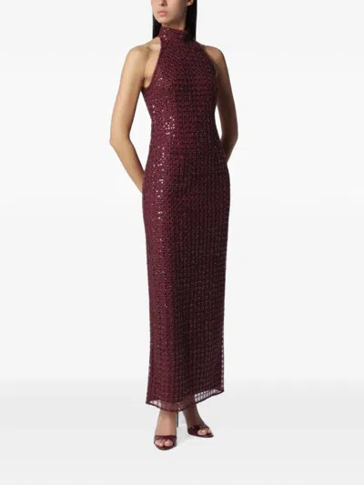Rotate Birger Christensen Rotate Birgerchristensen Burgundy Beaded Maxi Dress In Brown