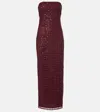 Rotate Birger Christensen Rotate Floor-length Burgundy Strapless Evening Dress With Sequined Detailing In Red