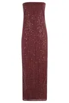 Rotate Birger Christensen Rotate Floor-length Burgundy Strapless Evening Dress With Sequined Detailing In Burgundy