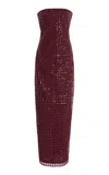Rotate Birger Christensen Floor-length Burgundy Strapless Evening Dress With Sequined Detailing In Burgundy
