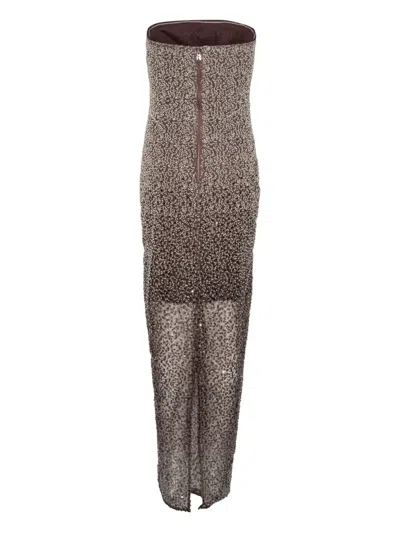 Rotate Birger Christensen Beaded Midi Tube Dress In Brown