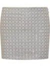 Rotate Birger Christensen White Beaded Midi Skirt In Tech Fabric Woman In Gray