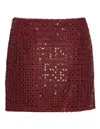 Rotate Birger Christensen Mesh Midi Skirt With Floral Bead Embroidery In Red