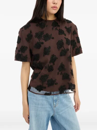 Rotate Birger Christensen Beaded Oversized Top In Brown
