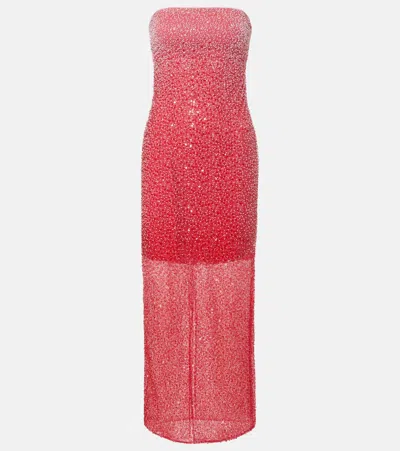 Rotate Birger Christensen Beaded Sequined Maxi Dress In Pink