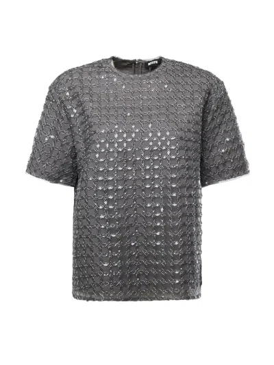 Rotate Birger Christensen Beaded T-shirt In Gray