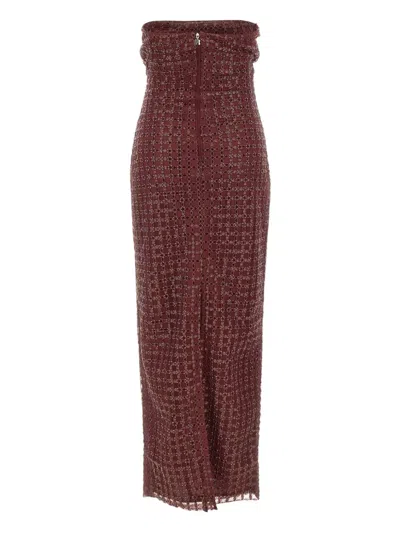 Rotate Birger Christensen Beaded Tube Maxi Dress In Brown