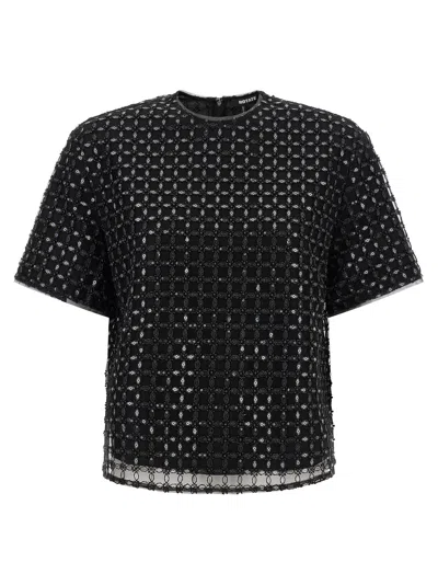 Rotate Birger Christensen Beaded Tulle Blouse In Black