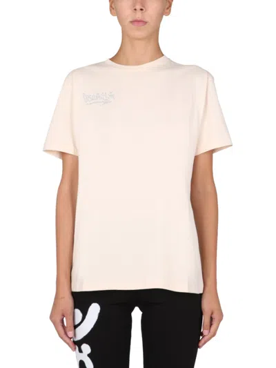 Rotate Birger Christensen Beige Logo Crew Neck T-shirt
