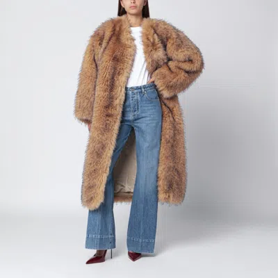 Rotate Birger Christensen Beige Long Faux Fur In Brown