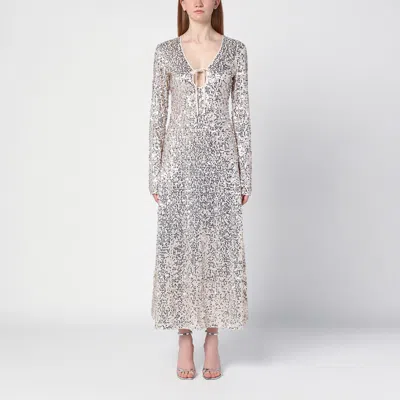 ROTATE BIRGER CHRISTENSEN BEIGE MIDI DRESS WITH SEQUINS