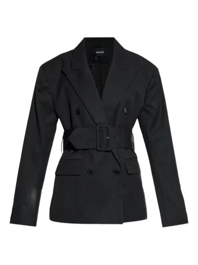 Rotate Birger Christensen Belted Double-breasted Blazer In Black