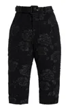 Rotate Birger Christensen Belted Jacquard Capri Pants In Black