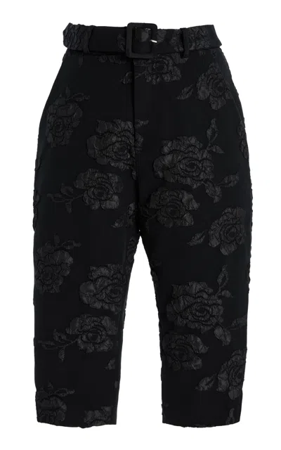 Rotate Birger Christensen Belted Jacquard Capri Pants In Black