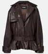 Rotate Birger Christensen Belted Leather Biker Jacket In Brown