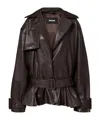 Rotate Birger Christensen Giacca Biker In Pelle Di Agnello Marrone Scuro Con Cintura Rotate In Brown