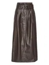 Rotate Birger Christensen Anatta Belted Woven Midi Skirt In Brown