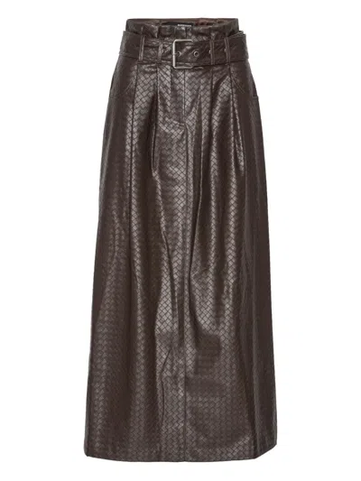 Rotate Birger Christensen Belted Midi Skirt In Brown