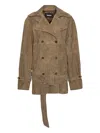 Rotate Birger Christensen Belted Oversize Suede Jacket In Brown