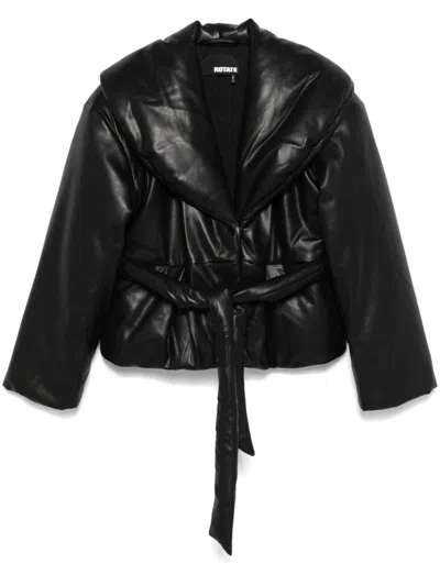 Rotate Birger Christensen Belted Puffer Jacket In Black