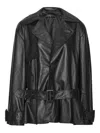 Rotate Birger Christensen Belted Ruffle Leather Jacket In Black