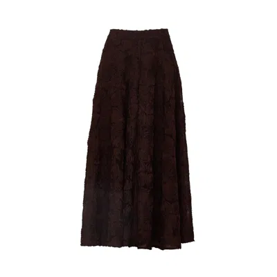 Rotate Birger Christensen Berty Voluminous Floral Mesh Midi Skirt In Brown