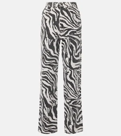 Rotate Birger Christensen Betty Zebra-print Straight Jeans In White