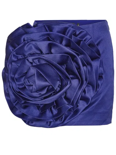 Rotate Birger Christensen Big Flower Rosette Detail Mini Skirt In Blue