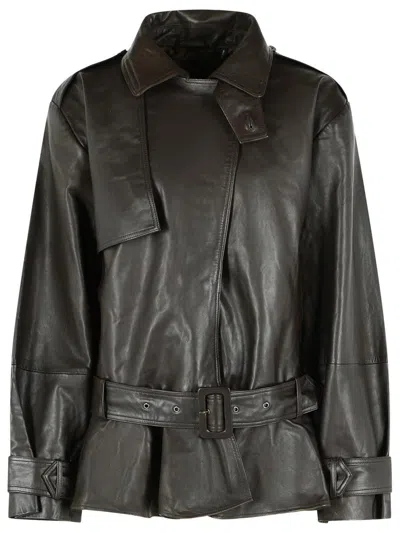 ROTATE BIRGER CHRISTENSEN ROTATE BIRGER CHRISTENSEN 'BIKER' DARK BROWN LEATHER JACKET