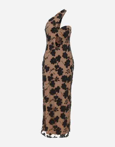 Rotate Birger Christensen Fontina Beaded Midi Dress In Black