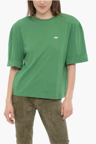 Rotate Birger Christensen Birger Christenses Organic Cotton Fausta Crew-neck T-shirt W In Green