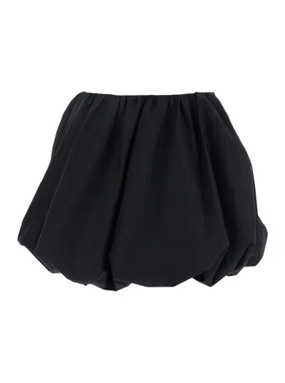 Rotate Birger Christensen Black Balloon Miniskirt With Logo Plaque On The Zip Puller In Cotton Stretch Woman