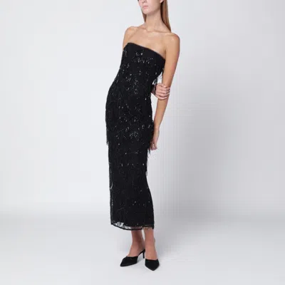 ROTATE BIRGER CHRISTENSEN ROTATE BIRGER CHRISTENSEN BLACK BEADED FRINGE MIDI DRESS