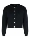 Rotate Birger Christensen Rotate Cropped Black Sweater With Padded Shoulders And Button Embellishments In Black