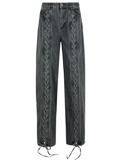 Rotate Birger Christensen Black Cotton Jeans With Laces In Blue