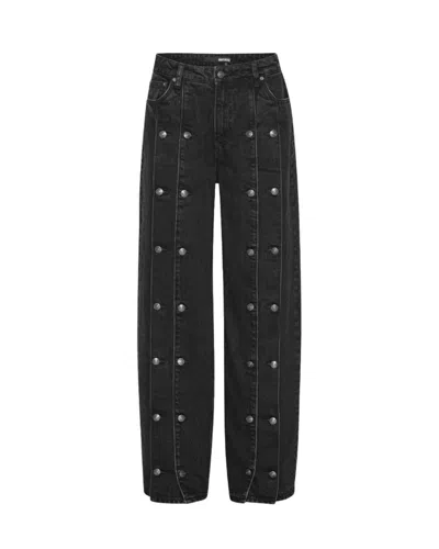 ROTATE BIRGER CHRISTENSEN BLACK DENIM BUTTON-DOWN JEANS