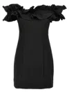 Rotate Birger Christensen Black Dress With Ruffle Decorations And Ruffle Details In Tech Fabric Woman In Black