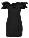 Rotate Birger Christensen Black Dress With Ruffle Decorations And Ruffle Details In Tech Fabric Woman