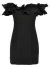 Rotate Birger Christensen Black Dress With Ruffle Decorations And Ruffle Details In Tech Fabric Woman In Black