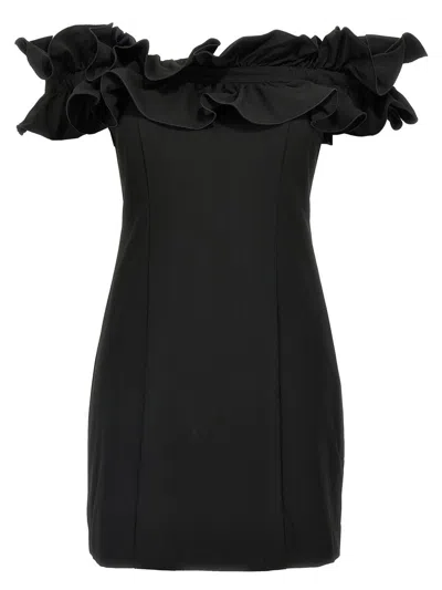 Rotate Birger Christensen Black Dress With Ruffle Decorations And Ruffle Details In Tech Fabric Woman
