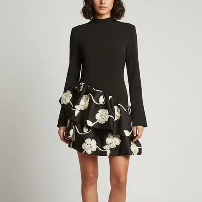 Pre-owned Rotate Birger Christensen Black Embroidered Crepe And Satin Asymmetrical Mini Dress M