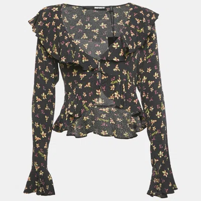 Rotate Birger Christensen Black Floral Crepe Frill Blouse