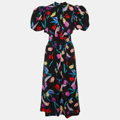 Pre-owned Rotate Birger Christensen Black Floral Print Viscose Noon Midi Dress M