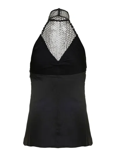 Rotate Birger Christensen Black Halterneck Top With Sequins In Viscose Woman